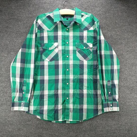 Double Pump Mens Pearl Snap Shirt Multi Large Plaid Long Sleeve Pockets Cotton - Picture 2 of 12